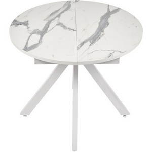 Изображение товара Стол вставка-бабочка на 4 персоны Bradex Home Rudolf раскладной 90-120x90x75см, белый мрамор, белый (RF 0465) (круглая столешница, 4 ножки)