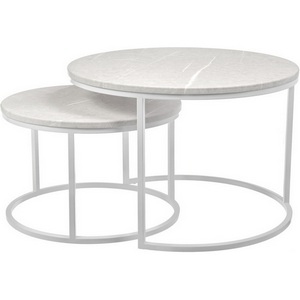 Изображение товара Набор кофейных столиков Bradex Home Tango бежевый мрамор с белыми ножками, 2шт (RF 0611) (круглая столешница, О-образная опора)