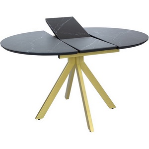 Изображение товара Стол вставка-бабочка на 4 персоны Bradex Home Rudolf раскладной 100-130x100x75см, черный керамогранит, матовое золото (RF 0641) (круглая столешница, 4 ножки)