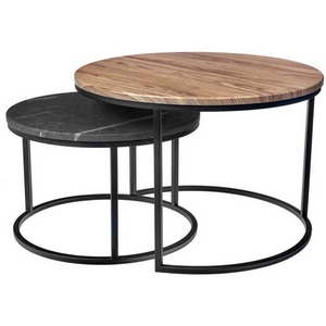 Изображение товара Набор кофейных столиков Bradex Home Tango орех и серый мрамор с черными ножками, 2шт (RF 0662) (круглая столешница, О-образная опора)