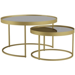 Изображение товара Комплект журнальных столов Калифорния Джуан 550/750 неро/золото (круглая столешница, О-образная опора)