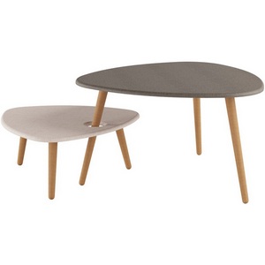 Изображение товара Стол журнальный Калифорния Стилгрей серый лен/бежевый лен (треугольная столешница, 3 ножки)