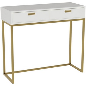 Изображение товара Консоль с ящиком Калифорния Дрим К02 ясень браш белый/золото PUSH-OPEN (прямоугольная столешница, П-образная опора)