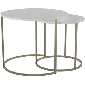 Изображение товара Комплект журнальных столов Калифорния Лесли белый мрамор/титан (круглая столешница, О-образная опора)
