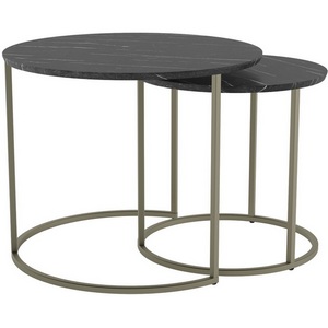 Изображение товара Комплект журнальных столов Калифорния Лесли Черный мрамор/Титан (круглая столешница, О-образная опора)