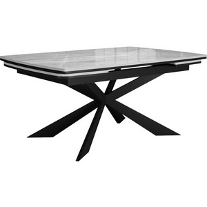 Изображение товара Стол с боковыми вставками на 8 персон DikLine KM160 мрамор С31 (керамика серая глянец)/опоры черные 00-00068380 (прямоугольная столешница, 4 ножки)