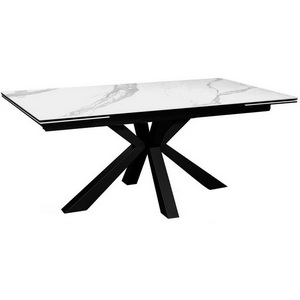 Изображение товара Стол с боковыми вставками на 8 персон DikLine SFE160 Керамика Белый мрамор/подстолье черное/опоры черные (2 уп.) 00-00069621 (прямоугольная столешница, 4 ножки)