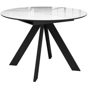 Изображение товара Стол вставка-бабочка на 6 персон DikLine SFC110 d1100 стекло Оптивайт Белый мрамор/подстолье черное/опоры черные 00-00070095 (круглая столешница, 4 ножки)