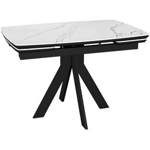 Изображение товара Стол с боковыми вставками на 8 персон DikLine DKU120 Керамика Белый мрамор/подстолье черное/опоры черные (2 уп.) 00-00074484 (прямоугольная столешница, 4 ножки)