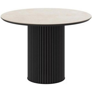 Изображение товара Стол на 4 персоны DikLine AKR120 Керамика Krater Perla (бежевый матовый)/подстолье черное/опоры черные (2 уп.), 00-00075273 (круглая столешница)