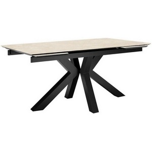 Изображение товара Стол с боковыми вставками на 8 персон DikLine SFE140 Керамика Krater Perla (бежевый матовый)/подстолье черное/опоры черные (2 уп.) 00-00075478 (прямоугольная столешница, 4 ножки)