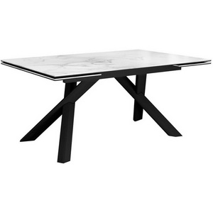 Изображение товара Стол с боковыми вставками на 8 персон DikLine KX160 мрамор белый, опоры черные (прямоугольная столешница, 4 ножки)