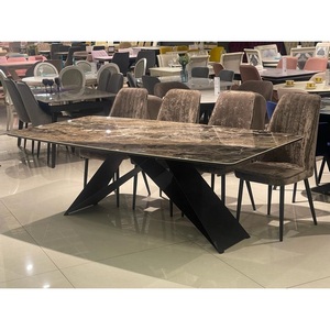 Изображение товара Стол с боковыми вставками DikLine SKY220 Керамика Amadeus, подстолье черное, опоры черные (2 уп.) (прямоугольная столешница, 2 ножки)