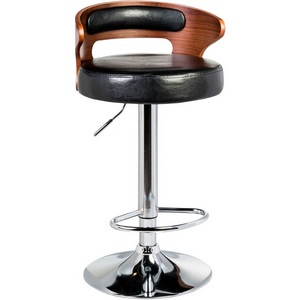Изображение товара Стул с регулировкой высоты с деревянным каркасом барный (коричневое дерево, черный) 1018-LMZ FRED FRED, цвет сиденья черный, каркаса коричневое основания хром
