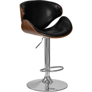 Изображение товара Стул с регулировкой высоты с деревянным каркасом барный (коричневое дерево, черный) 4905-LMZ KARTER KARTER, цвет сиденья черный, каркаса коричневое основания хром