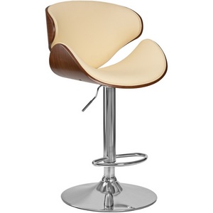 Изображение товара Стул барный (коричневое дерево, кремовый) 4905-LMZ KARTER KARTER, цвет сиденья кремовый, каркаса коричневое основания хром