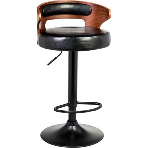 Изображение товара Стул с регулировкой высоты с деревянным каркасом барный (коричневое дерево, черный) 1018_BlackBase-LMZ FRED BLACK BLACK, цвет сиденья черный, каркаса коричневое основания черный