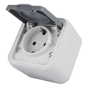 Изображение товара Розетка 1-я с защитной крышкой, 2К+З и шторками, накладная, цвет серый IP55 Donel W55 DIP18840