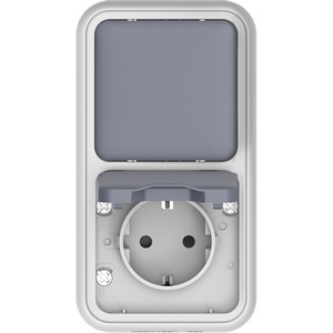 Изображение товара Двойной блок накладной, розетка с защитной крышкой+переключатель 1-клавишный, цвет серый IP55 Donel W55 DIP20640