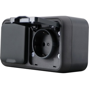 Изображение товара Розетка 2-я с защитной крышкой, 2К+З, накладная, цвет антрацит IP55 Donel W55 DIP28828