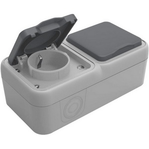 Изображение товара Розетка 2-я с защитной крышкой, 2К+З, накладная, цвет серый IP55 Donel W55 DIP28840