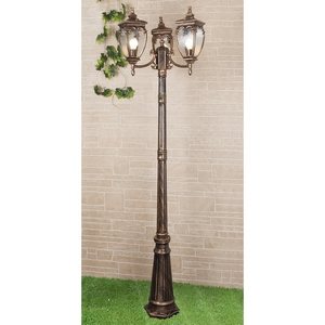 Изображение товара Наземный фонарь под старину уличный IP44 F/3 (GLYF-8024F/3) черное золото Elektrostandard Andromeda GLYF-8024F/3