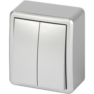 Изображение товара Выключатель накладной двухклавишный (алюминий) ЭРА 11-1204-03