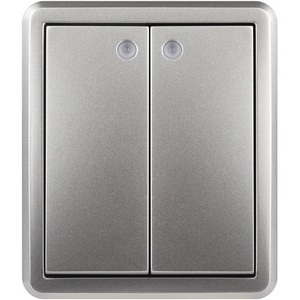 Изображение товара Выключатель двухклавишный с подсветкой (алюминий) ЭРА 11-1205-03 11-1205-03