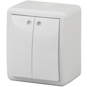 Изображение товара Выключатель накладной двухклавишный с подсветкой (белый) IP54 ЭРА 11-1405-01