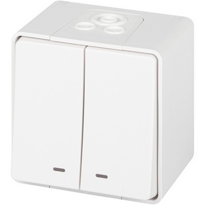 Изображение товара Выключатель накладной двухклавишный с подсветкой (белый) IP55 ЭРА 11-1505-01