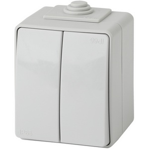 Изображение товара Проходной переключатель накладной двухклавишный (серый) IP65 ЭРА 11-1606-03