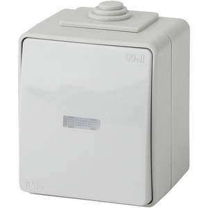 Изображение товара Проходной переключатель накладной одноклавишный с подсветкой (серый) IP65 ЭРА 11-1610-03