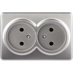 Изображение товара Розетка накладная двойная без заземления (алюминий) ЭРА 11-2202-03