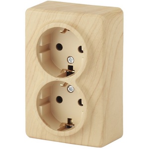 Изображение товара Розетка накладная двойная с заземлением (сосна) ЭРА 11-2205-11