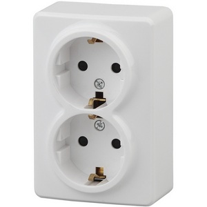 Изображение товара Розетка накладная двойная с заземлением и шторками (белый) ЭРА 11-2206-01