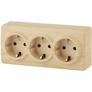 Изображение товара Розетка накладная тройная с заземлением (сосна) ЭРА 11-2208-11