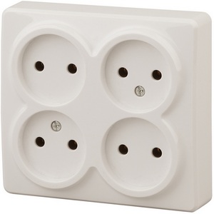 Изображение товара Розетка накладная четверная без заземления (слоновая кость) ЭРА 11-2210-02
