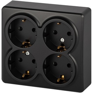 Изображение товара Розетка накладная четверная с заземлением и шторками (антрацит) ЭРА 11-2211-05
