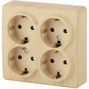 Изображение товара Розетка накладная четверная с заземлением и шторками (сосна) ЭРА 11-2211-11