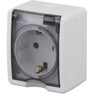 Изображение товара Розетка накладная с заземлением и крышкой (белый) IP54 ЭРА 11-2401-01