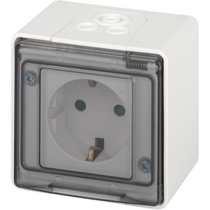 Изображение товара Розетка накладная с заземлением, шторками и крышкой (белый) IP55 ЭРА 11-2502-01