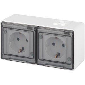 Изображение товара Розетка накладная двойная с заземлением и крышкой (белый) IP55 ЭРА 11-2503-01