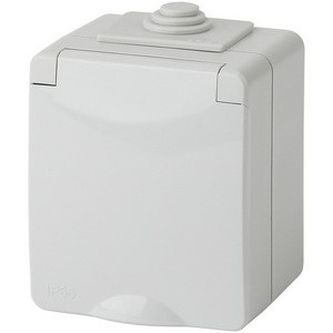 Изображение товара Розетка накладная с заземлением и крышкой (серый) IP65 ЭРА 11-2601-03