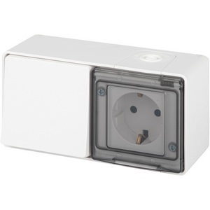 Изображение товара Розетка накладная с защитной крышкой с одноклавишным выключателем (белый) IP55 ЭРА 11-7501-01