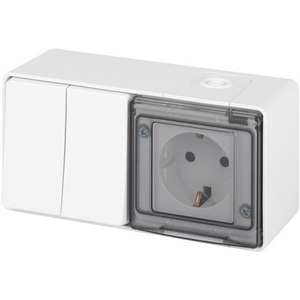 Изображение товара Розетка накладная с защитной крышкой с двухклавишным выключателем (белый) IP55 ЭРА 11-7502-01