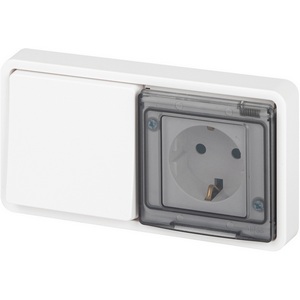 Изображение товара Розетка встраиваемая с защитной крышкой с одноклавишным выключателем (белый) IP55 ЭРА 11-7521-01