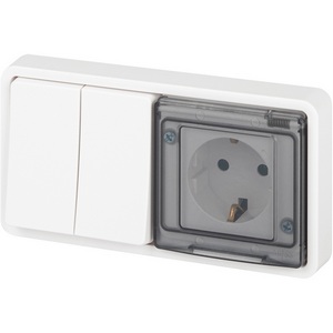 Изображение товара Розетка встраиваемая с защитной крышкой с двухклавишным выключателем (белый) IP55 ЭРА 11-7522-01