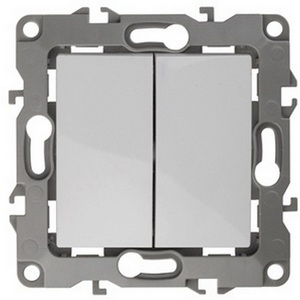 Изображение товара Выключатель встраиваемый двухклавишный (белый) ЭРА 12-1004-01