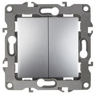Изображение товара Выключатель встраиваемый двухклавишный (алюминий) ЭРА 12-1004-03