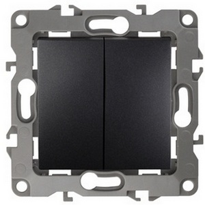 Изображение товара Выключатель встраиваемый двухклавишный (антрацит) ЭРА 12-1004-05